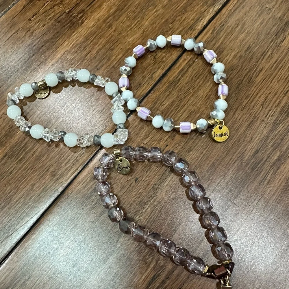 Erimish Elegant Beaded Bracelet Set - Gold, Purple, White